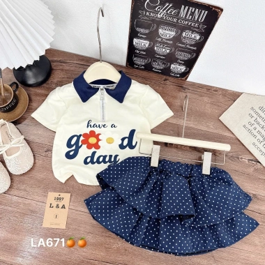 Váy bé gái Tini Kids set áo cotton cổ khoá chấm bi tiểu thư 10-30kg - Giá 122k 2