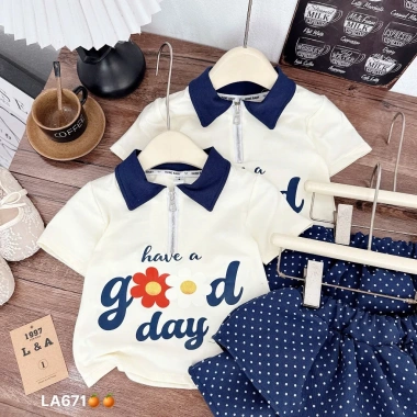 Váy bé gái Tini Kids set áo cotton cổ khoá chấm bi tiểu thư 10-30kg - Giá 122k 3
