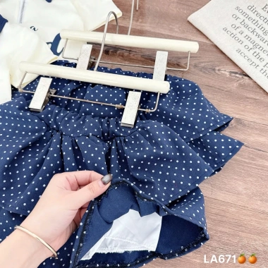 Váy bé gái Tini Kids set áo cotton cổ khoá chấm bi tiểu thư 10-30kg - Giá 122k 6