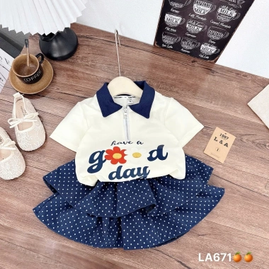 Váy bé gái Tini Kids set áo cotton cổ khoá chấm bi tiểu thư 10-30kg - Giá 122k 8