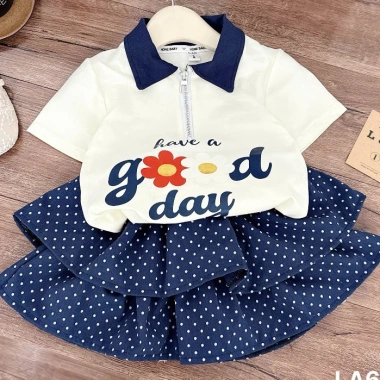 Váy bé gái Tini Kids set áo cotton cổ khoá chấm bi tiểu thư 10-30kg - Giá 122k 9