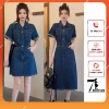 Váy bò đầm Jean tay ngắn nữ túi ngực đai thắt eo thanh lịch 7 Beautiful V162 242.118 VND
