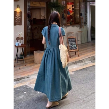 Váy bò đầm Jean tay ngắn nữ túi ngực đai thắt eo thanh lịch 7 Beautiful V162 242.118 VND