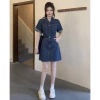 Váy bò đầm Jean tay ngắn nữ túi ngực đai thắt eo thanh lịch 7 Beautiful V162 242.118 VND 10