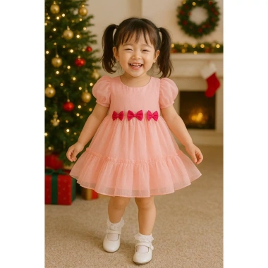 Váy công chúa bé gái hồng pastel tay phồng nơ xinh - Giá giảm chỉ 165k