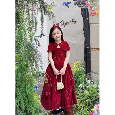 Váy công chúa bé gái set nhung đính đá + áo choàng Noel, nơ lưng, váy xoè 9-29kg - Pam Kids 195k