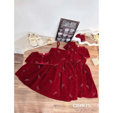 Váy công chúa bé gái set nhung đính đá + áo choàng Noel, nơ lưng, váy xoè 9-29kg - Pam Kids 195k