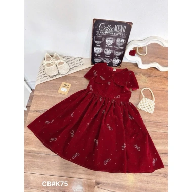 Váy công chúa bé gái set nhung đính đá + áo choàng Noel, nơ lưng, váy xoè 9-29kg - Pam Kids 195k