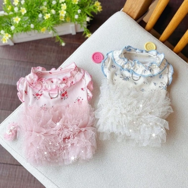 Váy Công Chúa Thú Cưng Xuân Hè – Vải Voan Mỏng Thoáng, Xòe Cổ Bèo cho Mèo & Chó Nhỏ, Giá ưu đãi 251.149₫