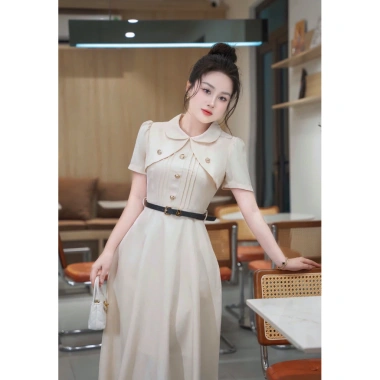 Váy công sở 2 lớp Rosy S08 dáng dài thanh lịch, tặng kèm đai, giảm giá 20%