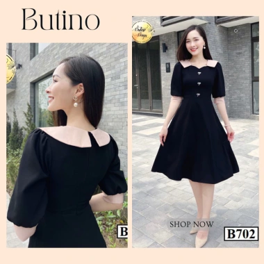 Váy công sở B702 Đen B - Đầm dự tiệc sang trọng, giảm giá 395k tại BUTINO SHOP