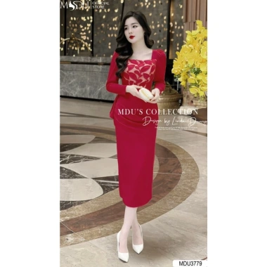 Váy Công Sở BST MDU3.801 Cổ Vuông Chất Mango Hàn Phối Ren Cao Cấp - 489.559₫