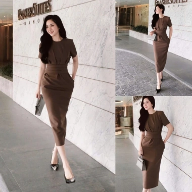 Váy công sở cao cấp nhún eo tôn dáng, thiết kế body sang trọng và quyển rũ - Giá 529.000đ