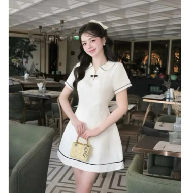 Váy công sở cổ bẻ viền nơ ngực tiểu thư thanh lịch maybecloset - Giá ưu đãi 268.999₫