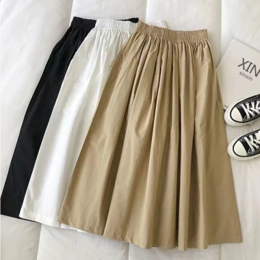 Váy công sở cotton & lanh màu thuần khiết kaki mùa hè Hàn Quốc rộng rãi cao cấp