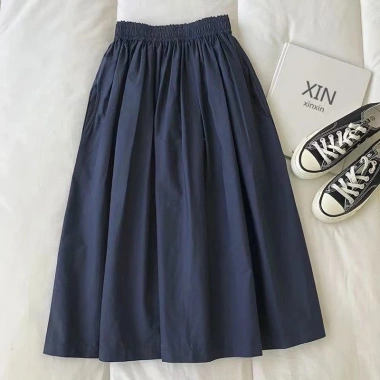 Váy công sở cotton & lanh màu thuần khiết kaki mùa hè Hàn Quốc rộng rãi cao cấp