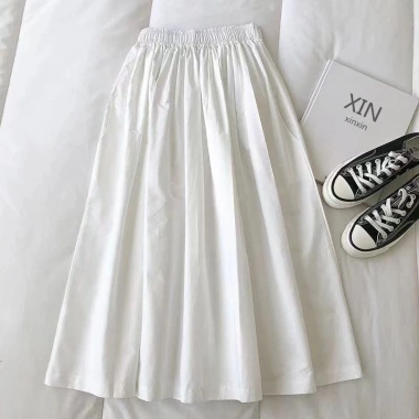 Váy công sở cotton & lanh màu thuần khiết kaki mùa hè Hàn Quốc rộng rãi cao cấp