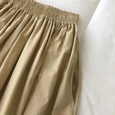 Váy công sở cotton & lanh màu thuần khiết kaki mùa hè Hàn Quốc rộng rãi cao cấp