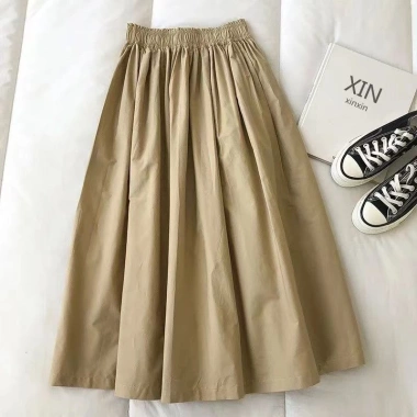 Váy công sở cotton & lanh màu thuần khiết kaki mùa hè Hàn Quốc rộng rãi cao cấp