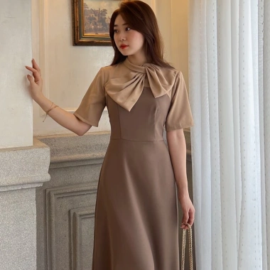 Váy công sở dài cổ nơ to 2 màu U&M – Đẹp đi làm, dự tiệc, giá ưu đãi 311.370₫ 5