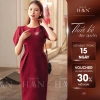 Váy công sở dài HAAN DESIGN bo eo tay phồng, tag áo, chất liệu chéo hàn, 3 màu
