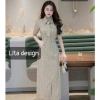 Váy công sở dáng dài họa tiết chấm bi chiết eo, cổ cà vạt, giảm còn 515.000₫ 3