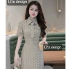 Váy công sở dáng dài họa tiết chấm bi chiết eo, cổ cà vạt, giảm còn 515.000₫ 5