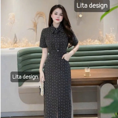 Váy công sở dáng dài họa tiết chấm bi chiết eo, cổ cà vạt, giảm còn 515.000₫ 6 Váy công sở dáng dài họa tiết chấm bi chiết eo, cổ cà vạt, giảm còn 515.000₫ 6