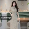Váy công sở dáng dài họa tiết chấm bi chiết eo, cổ cà vạt, giảm còn 515.000₫ 7