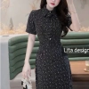 Váy công sở dáng dài họa tiết chấm bi chiết eo, cổ cà vạt, giảm còn 515.000₫ 10
