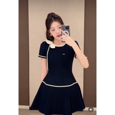 Váy công sở dự tiệc cổ tết nơ lệch chân dập ly chất chéo ép mùng tiểu thư sang chảnh - maybecloset 291.999đ