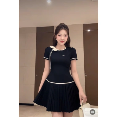 Váy công sở dự tiệc cổ tết nơ lệch chân dập ly chất chéo ép mùng tiểu thư sang chảnh - maybecloset 291.999đ