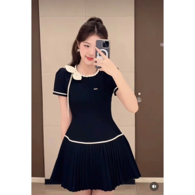 Váy công sở dự tiệc cổ tết nơ lệch chân dập ly chất chéo ép mùng tiểu thư sang chảnh - maybecloset 291.999đ