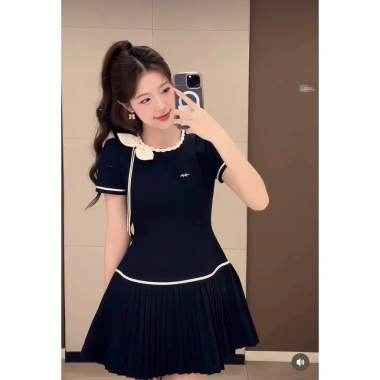 Váy công sở dự tiệc cổ tết nơ lệch chân dập ly chất chéo ép mùng tiểu thư sang chảnh - maybecloset 291.999đ