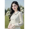 Váy công sở DVC kem A xoè xếp ly ngắn cổ sen tay dài nữ tính - Giá 492.000 5