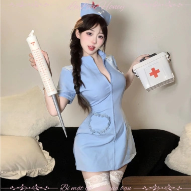 Váy Cosplay Y Tá Gợi Cảm Cổ V Sâu Nóng Bỏng - Đồ Ngủ Quyến Rũ LALA HONEY
