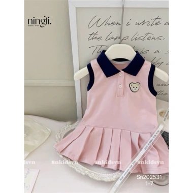 Váy cotton sát nách hồng cổ dệt thêu hoạ tiết xinh xếp ly đuôi cá 8-20kg Giá 129.000 VND