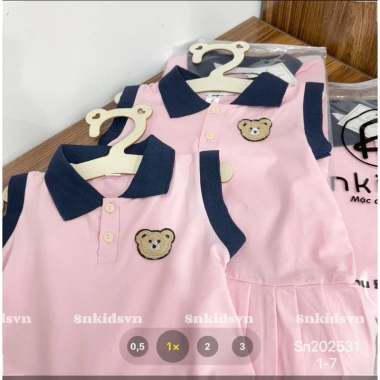 Váy cotton sát nách hồng cổ dệt thêu hoạ tiết xinh xếp ly đuôi cá 8-20kg Giá 129.000 VND