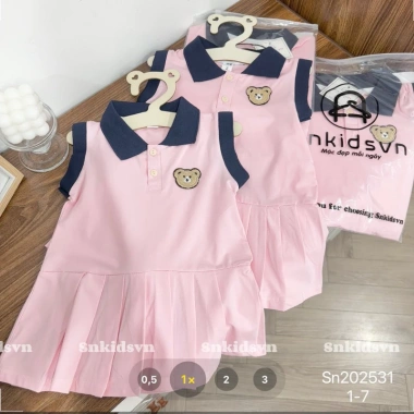 Váy cotton sát nách hồng cổ dệt thêu hoạ tiết xinh xếp ly đuôi cá 8-20kg Giá 129.000 VND