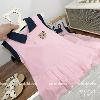 Váy cotton sát nách hồng cổ dệt thêu hoạ tiết xinh xếp ly đuôi cá 8-20kg Giá 129.000 VND