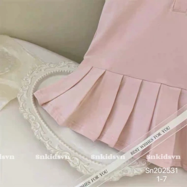 Váy cotton sát nách hồng cổ dệt thêu hoạ tiết xinh xếp ly đuôi cá 8-20kg Giá 129.000 VND