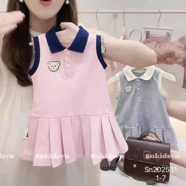 Váy cotton sát nách hồng cổ dệt thêu hoạ tiết xinh xếp ly đuôi cá 8-20kg Giá 129.000 VND