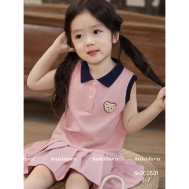 Váy cotton sát nách hồng cổ dệt thêu hoạ tiết xinh xếp ly đuôi cá 8-20kg Giá 129.000 VND