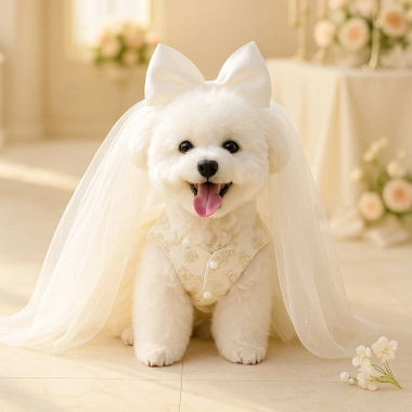 Váy cưới thú cưng cho mèo Pomeranian & Shih Tzu - Đầm công chúa thoáng khí, polyester, mặc quanh năm, giảm giá 15%