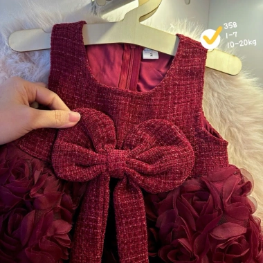 Váy Dạ Nơ Hoa Hồng Đỏ Bé Gái 10-20kg Tiểu Thư Ren 3D Bồng Bềnh Giá 179.000 3