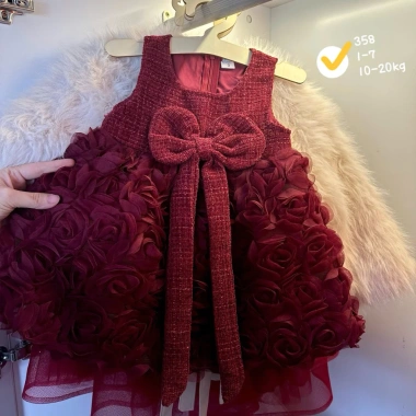 Váy Dạ Nơ Hoa Hồng Đỏ Bé Gái 10-20kg Tiểu Thư Ren 3D Bồng Bềnh Giá 179.000 4
