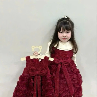 Váy dạ tweed 8-16kg đính nơ lớn sang trọng cho bé tiệc sinh nhật & Tết