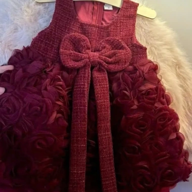 Váy dạ tweed 8-16kg đính nơ lớn sang trọng cho bé tiệc sinh nhật & Tết