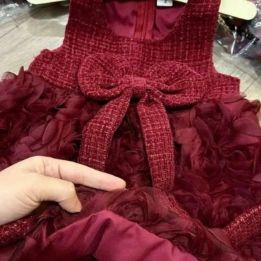Váy dạ tweed 8-16kg đính nơ lớn sang trọng cho bé tiệc sinh nhật & Tết