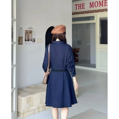 Váy dài công sở nữ tính, cổ sơ mi, tay dài, cotton thô - Giá ưu đãi 188.000 VND